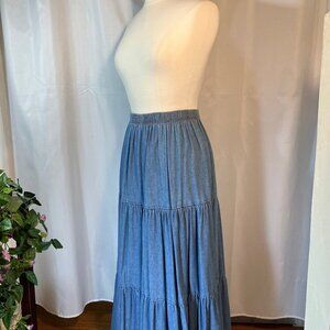 Ladies Long 3-Tier Denim Skirt